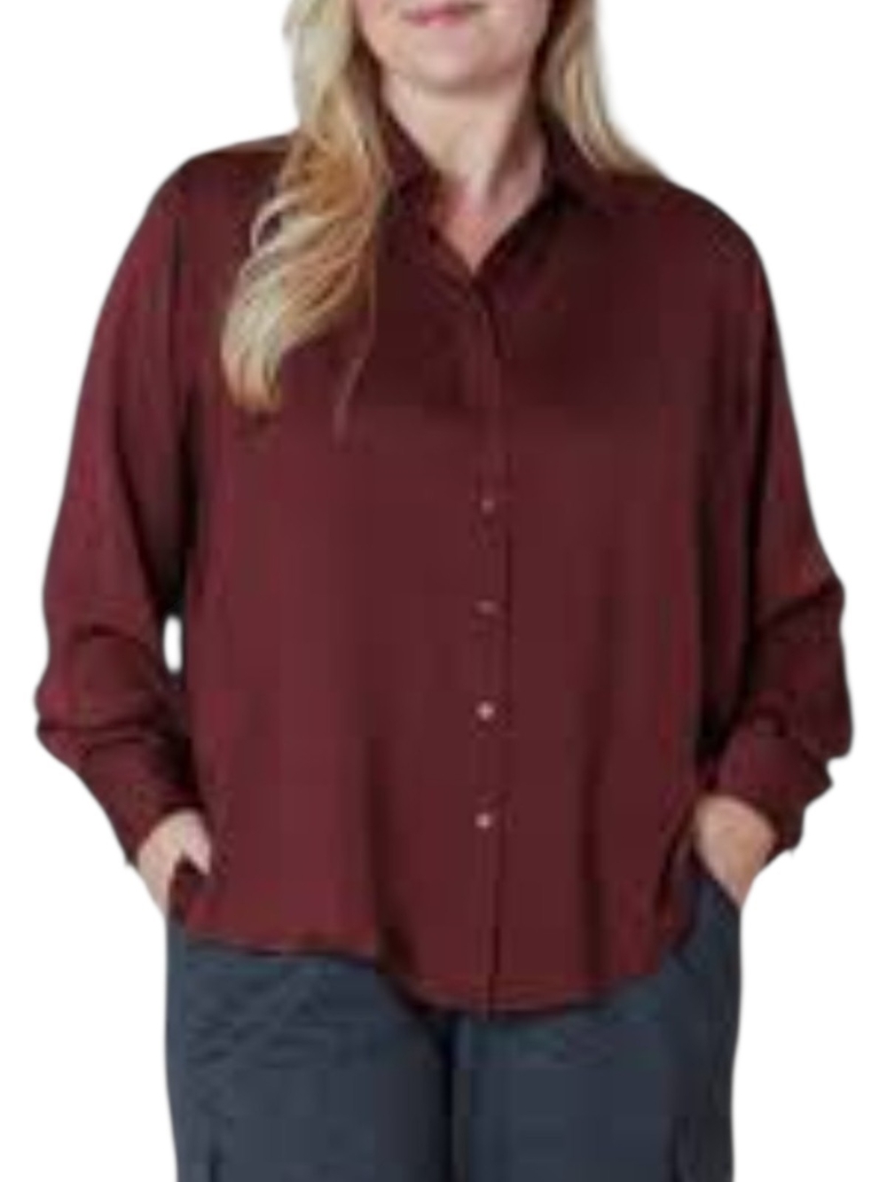 DEX Relaxed Button-Front Blouse in Deep Burgundy